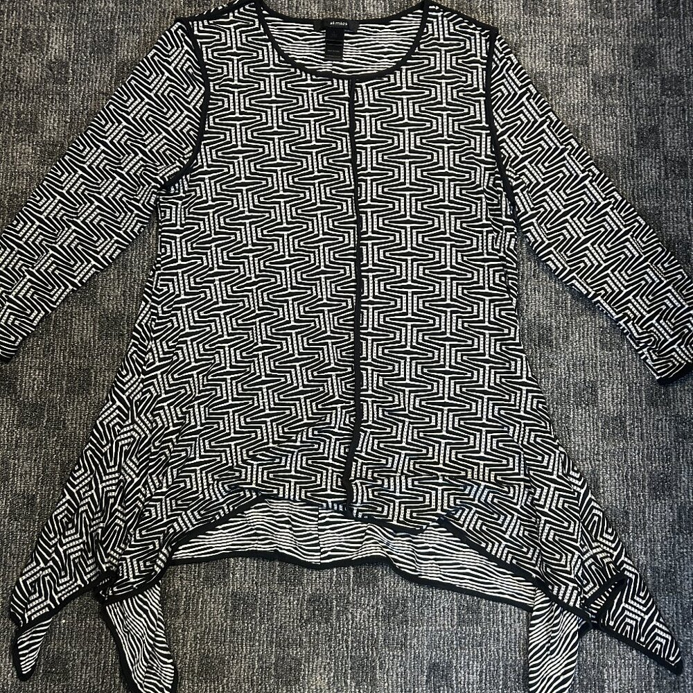 Ali Miles black/white geometric avant tunic top pointed hem goth asymmetrical XL
